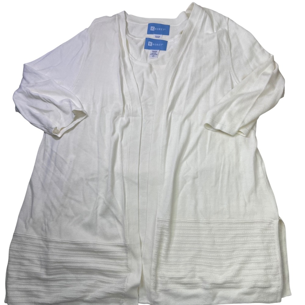 Koret Womens White Cotton Blend Knit Twin Set Cardigan and Shell XL  2 Piece
